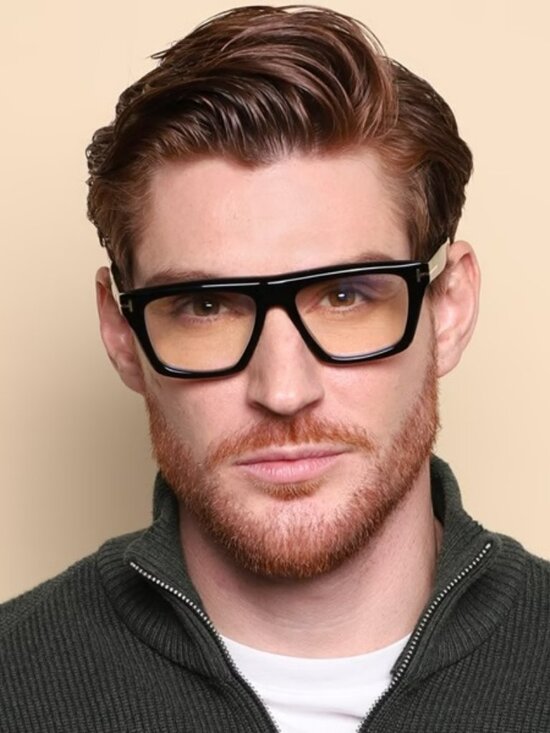 Tom Ford Unisex Eyeglasses Shiny Black Rectangle FT6059-B 001 Blue Light Block